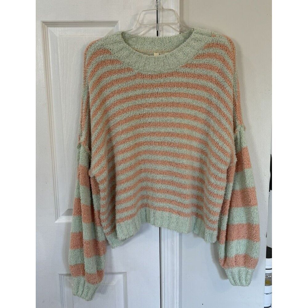 Kori America Women's Long Sleeve Sweater Sz S Over Size Fit Mint And‎ Peach Soft
